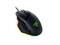 Čierna herná myš s káblom so zelenými svietiacimi detailmi a ergonomickým dizajnom; logo Razer sa rozžiari.