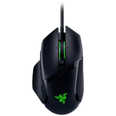 Čierna herná myš so zeleným podsvietením a ergonomickým dizajnom, vhodná pre presné hranie hier.