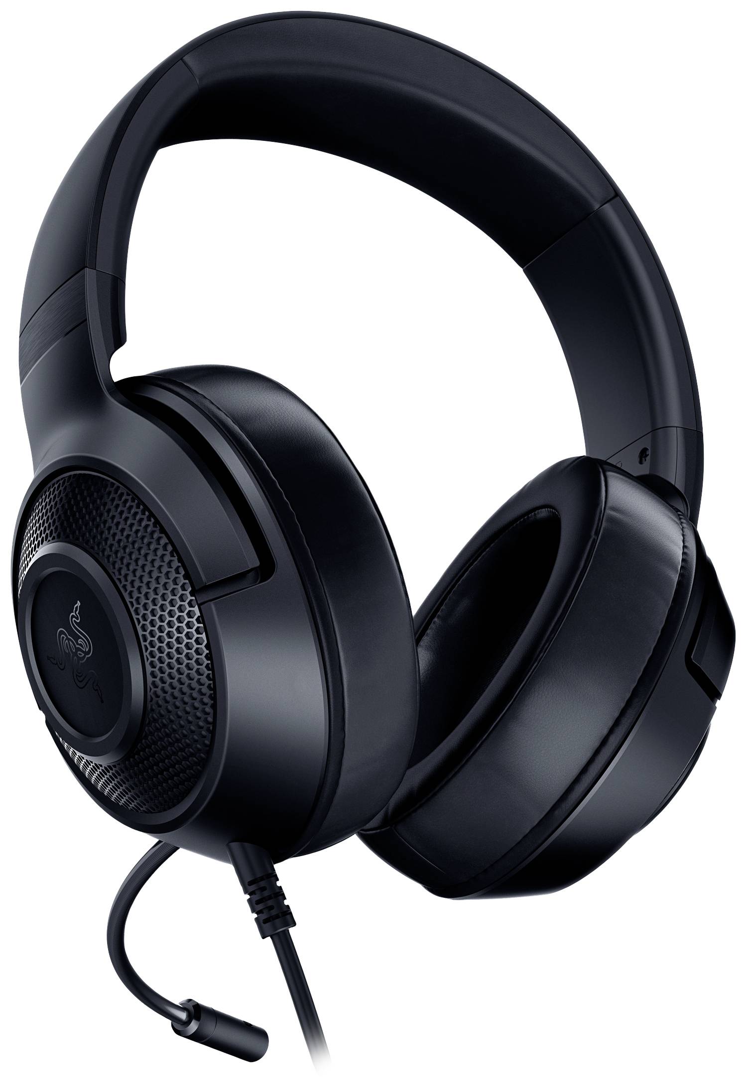 Čierne over-ear slúchadlá s integrovaným mikrofónom, vhodné pre hranie hier alebo počúvanie audia.