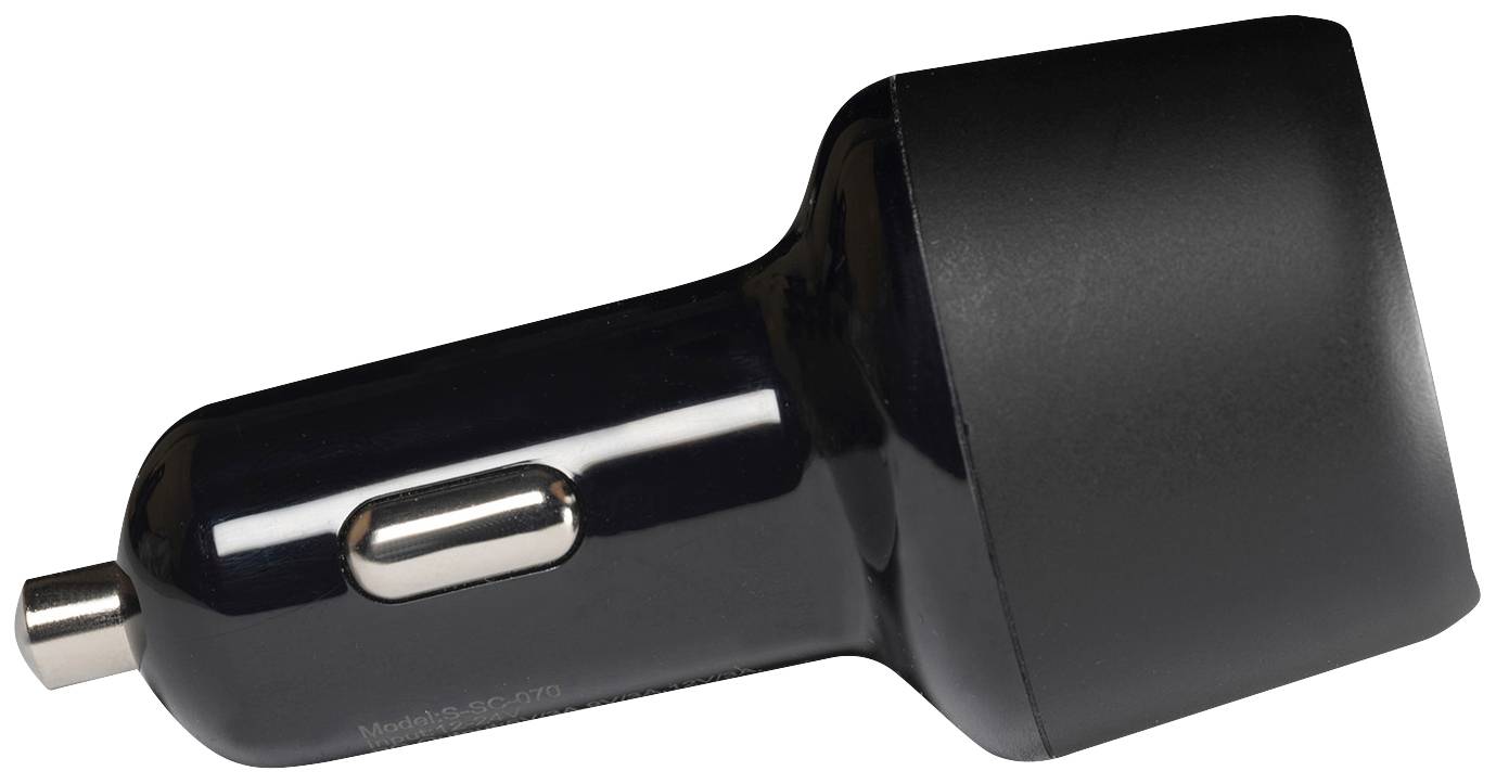 Čierna autonabiječka s USB portom, kompaktného a valcovitého tvaru, určená na nabíjanie mobilných zariadení v automobile.