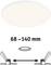 Okrúhle stropné svietidlo s nastaviteľnými úchytmi. Priemer nastaviteľný medzi 68 a 140 mm, ideálne pre flexibilné inštalácie.