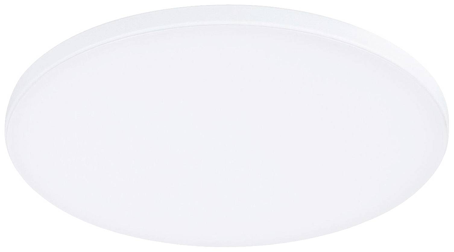 Jednoduché, okrúhle, biele dizajnové stropné svietidlo bez viditeľných detailov alebo ozdôb.
