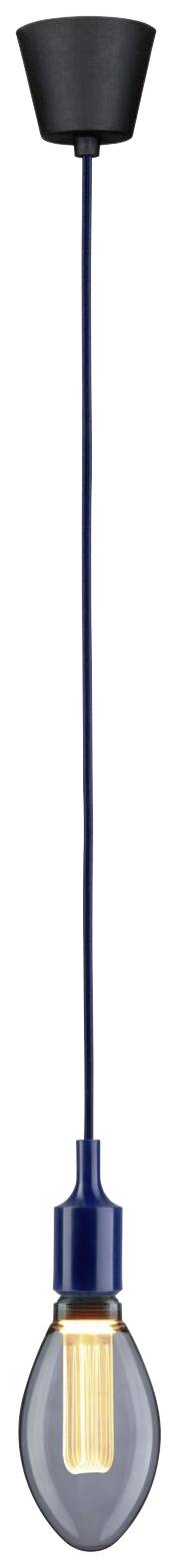 Moderná závesná lampa s čiernou základňou a viditeľným žeraviacim vláknom, ktorá vytvára teplé svetlo.