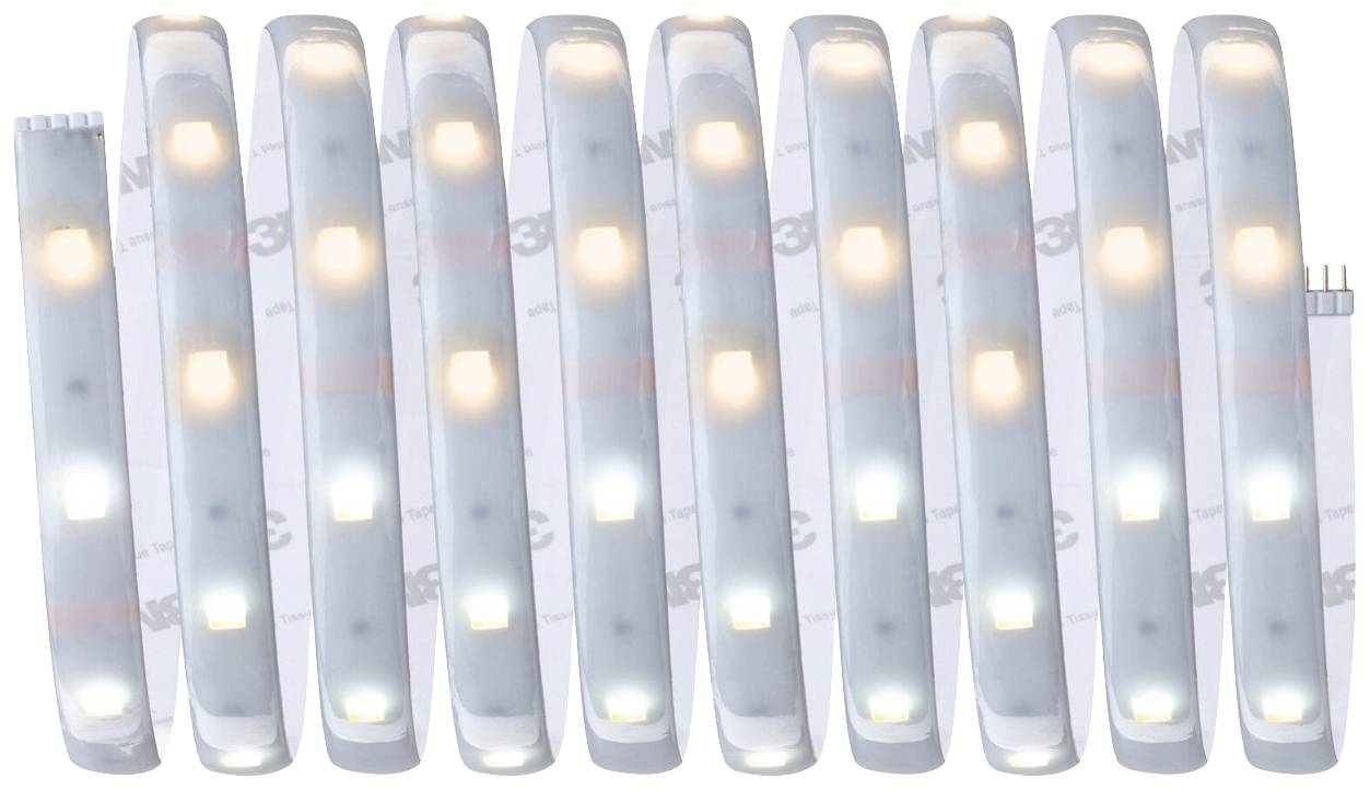 Štartovacia batériová kontrolka usporiadaná do dvoch radov na bielom pozadí, ktorá svieti teplou a studenou bielou farbou.