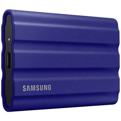 Externý modrý Samsung pevný disk s USB-C konektorom, dizajn s rebrovaním. Ideálny pre ukladanie a prenos dát.