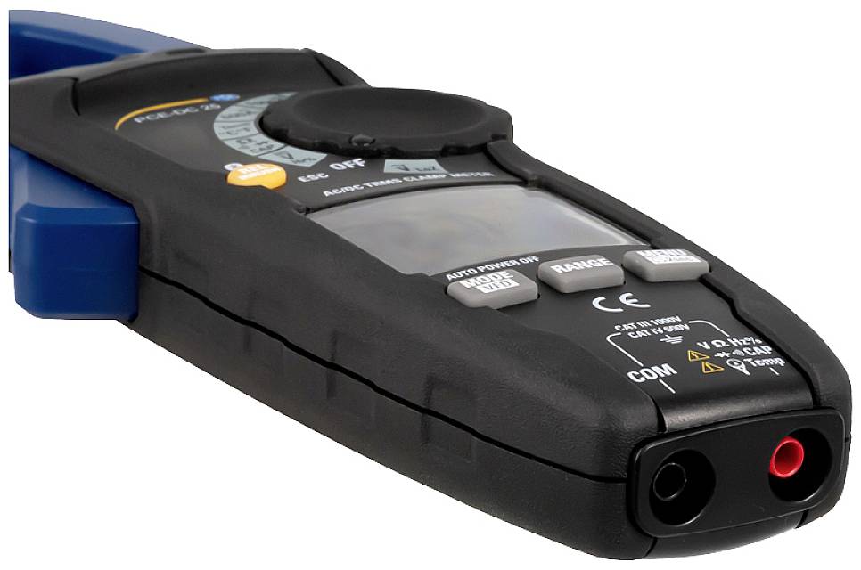 Digitálny multimeter na meranie elektrických vlastností, s čiernym obalom a viacerými tlačidlami na výber funkcie.