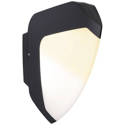 Moderná vonkajšia svetelná lampa s čiernym telesom a zakrivným, matným sklom, ktoré vyžaruje tlmené svetlo.