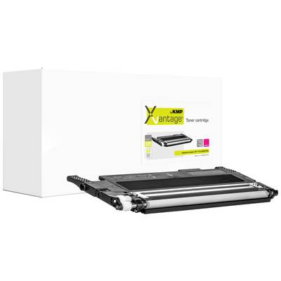 Toner do laserových tlačiarní. Nálepka zobrazuje značku 'KMP' a farebný kód. Zabalený v bielej škatuli s obrázkom produktu.