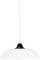 Biela závesná lampa s čiernou základňou a káblom. Závesné svietidlo do interiéru.