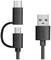Obrázok zobrazuje USB kábel s viacerými konektormi: USB-C, Micro-USB a štandardným USB. Umožňuje pripojenie rôznych zariadení.