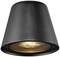 Čierna kónická nástenná lampa so svetlom smerujúcim nadol, vhodná pre modernú interiérovú osvetlenie.