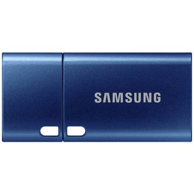Modrý USB kľúč Samsung so strieborným firemným logom.