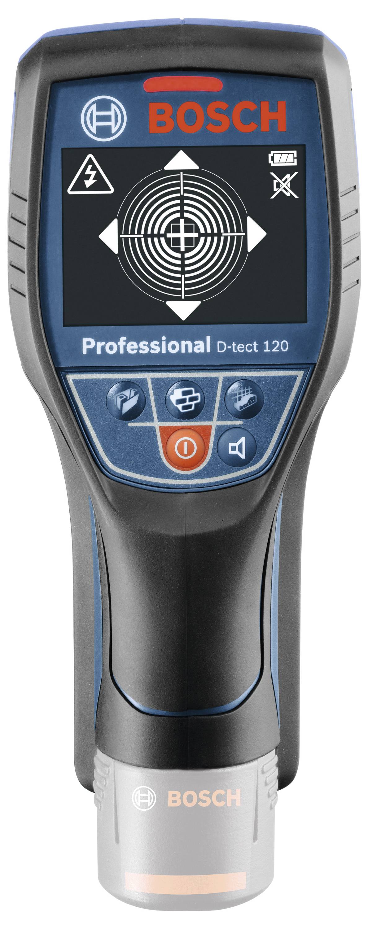 Digitálne lokalizačné zariadenie s displejom a logom značky, zobrazujúce symbol cieľa. Používa sa na vyhľadávanie objektov v stenách.