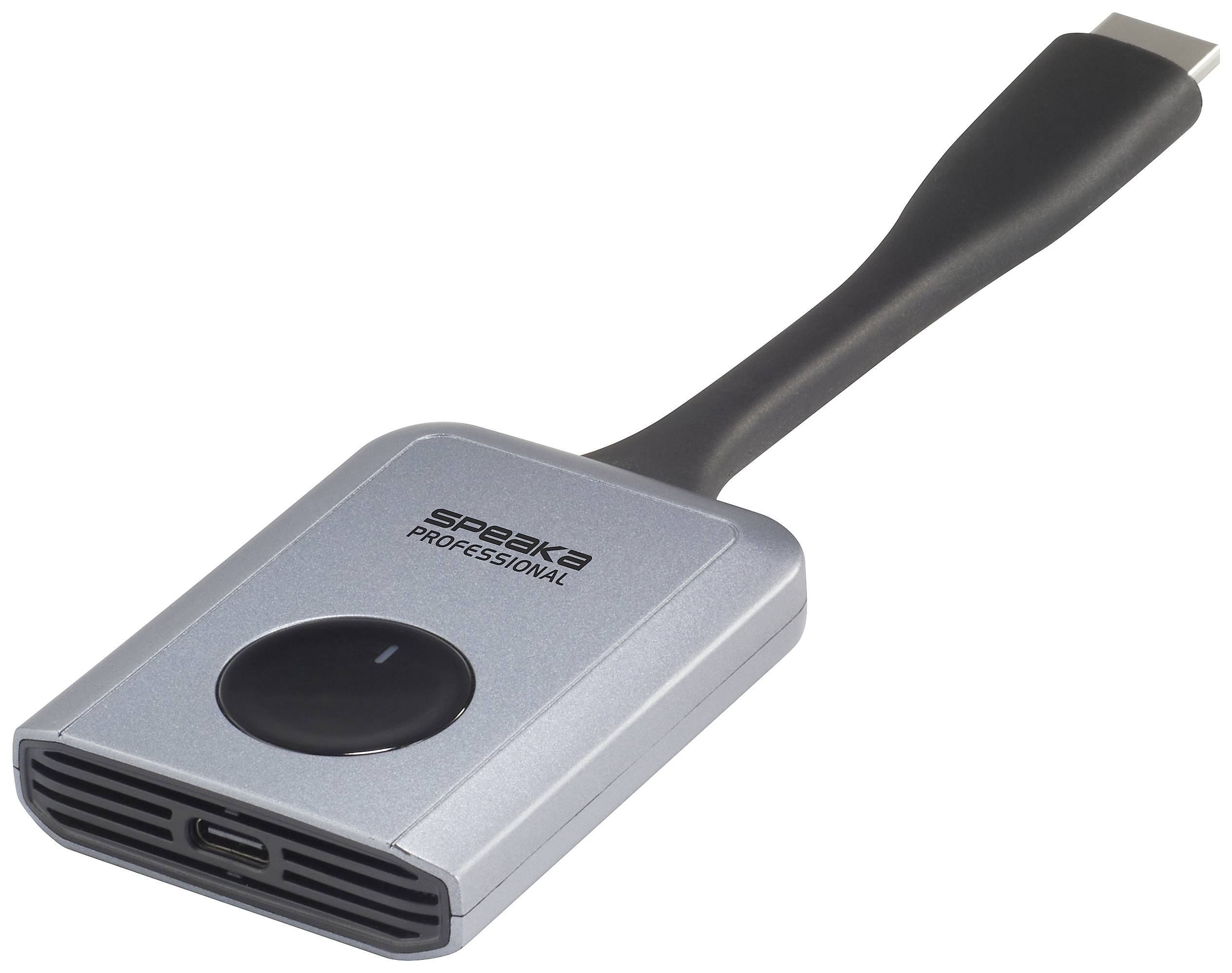 Strieborný USB-C adaptér s čiernym káblom, vhodný pre prepojenie rôznych zariadení.