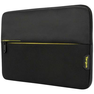 Čierne púzdro na notebook so žltým zipsom a žltým logom 'Targus', vhodné na ochranu a prepravu notebooku.