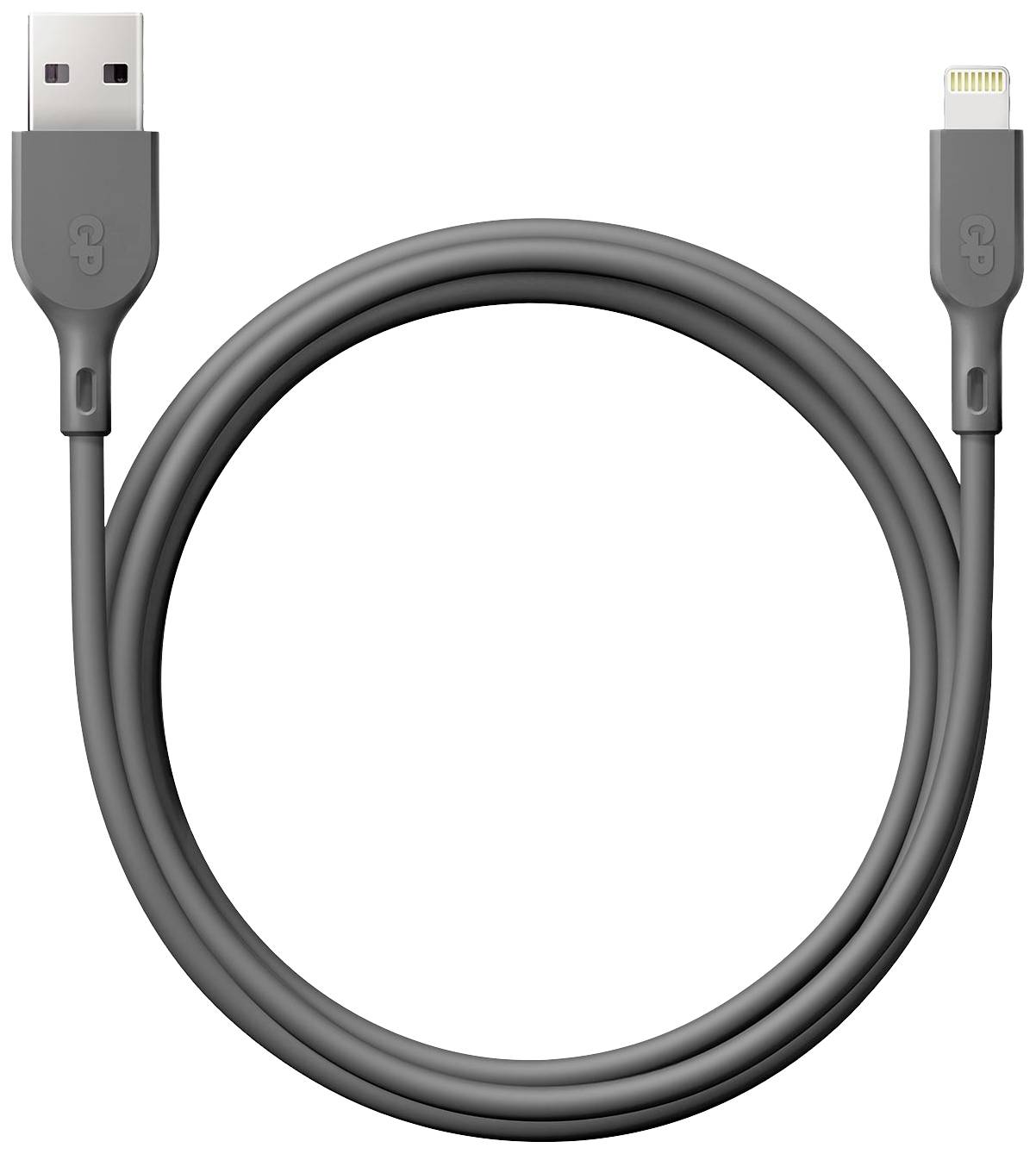 Sivý USB-lightning kábel vhodný na nabíjanie a synchronizáciu zariadení.