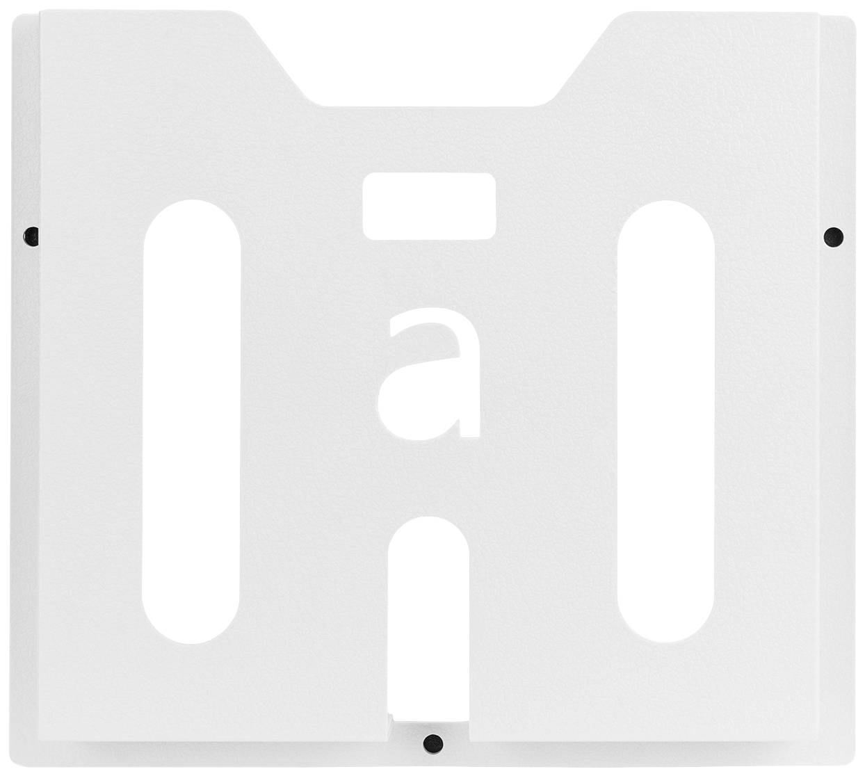 Biely plastový model písmena v štylizovanej podobe písmena 'a', používaný pre dizajn alebo typografiu.
