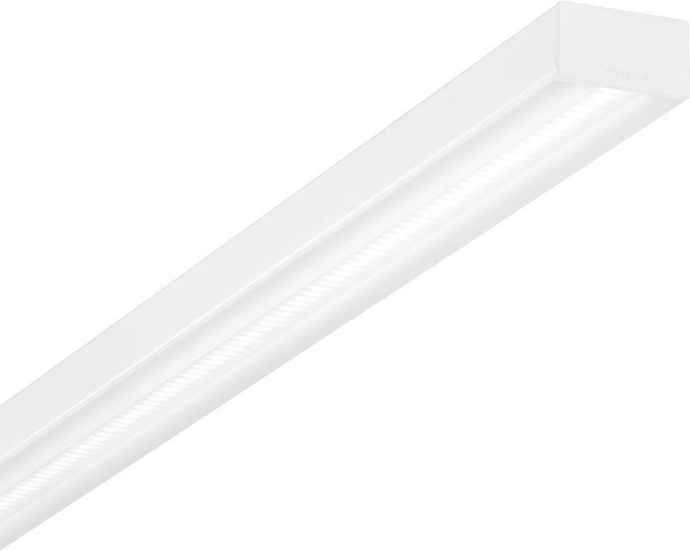 Podlhovastá biela LED svietidlo s difúznym krytom, ktoré vyžaruje rovnomerné svetlo. Vhodné pre modernú interiérovú osvetlenie.