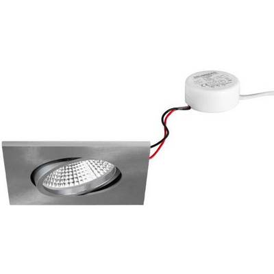Okrúhle LED svetlo so strieborným rámom a pripojeným káblom, vhodné na zabudovanie do stropu. LED zobrazuje mriežkový vzor.