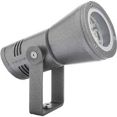 Sivá kovová LED vonkajšia lampa valcovitého tvaru s nastaviteľnou základňou, vhodná na osvetlenie krajiny alebo budov.