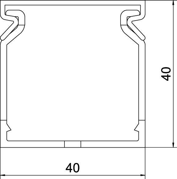 Technický výkres štvorcového profilu s rozmermi 40x40 mm, detailný pohľad na prierezový tvar a spojovacie miesta.