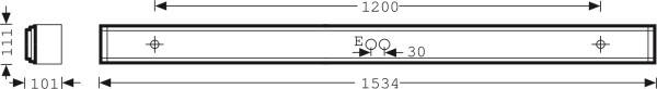 Diagram nosníkovej konštrukcie s rozmermi: celková dĺžka 1534 mm, šírka 111 mm, výška 101 mm, s vyznačením v 800 mm.