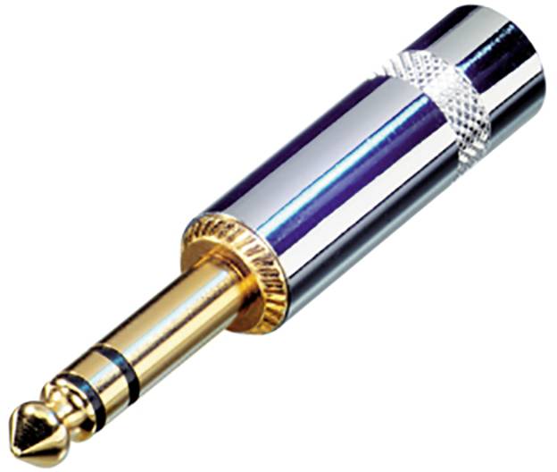 Strieborný a zlatý 6,3 mm jack konektor, používaný pre audiovybavenie.