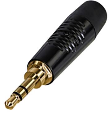 Zlatý 3,5 mm jack konektor s čiernym plášťom, často používaný pre slúchadlá alebo audio káble v elektronických zariadeniach.