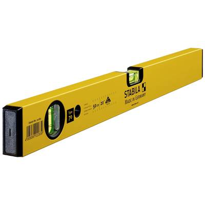 Žltá vodováha značky Stabila, 50 cm dlhá, s dvoma libelami.