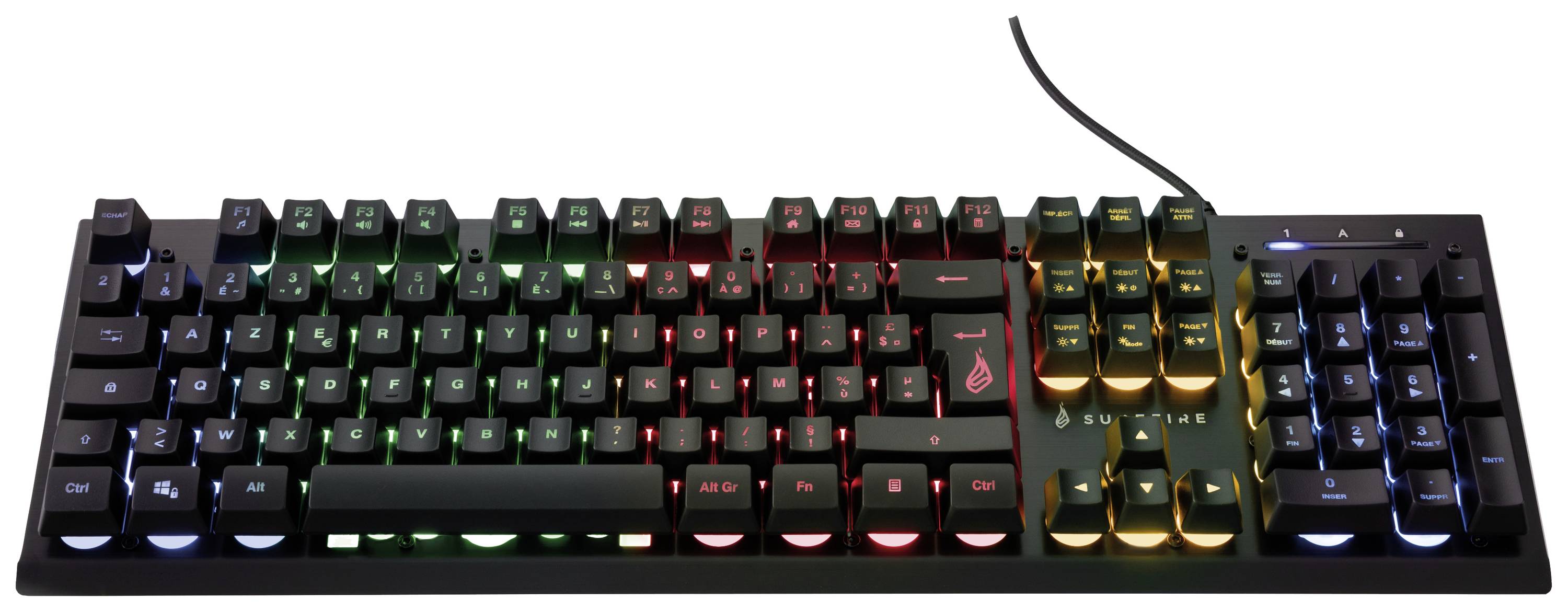 Surefire Gaming KingPin X2 Cablato, USB Tastiera da gioco Francese, AZERTY Nero Illuminato, pulsanti multimedia