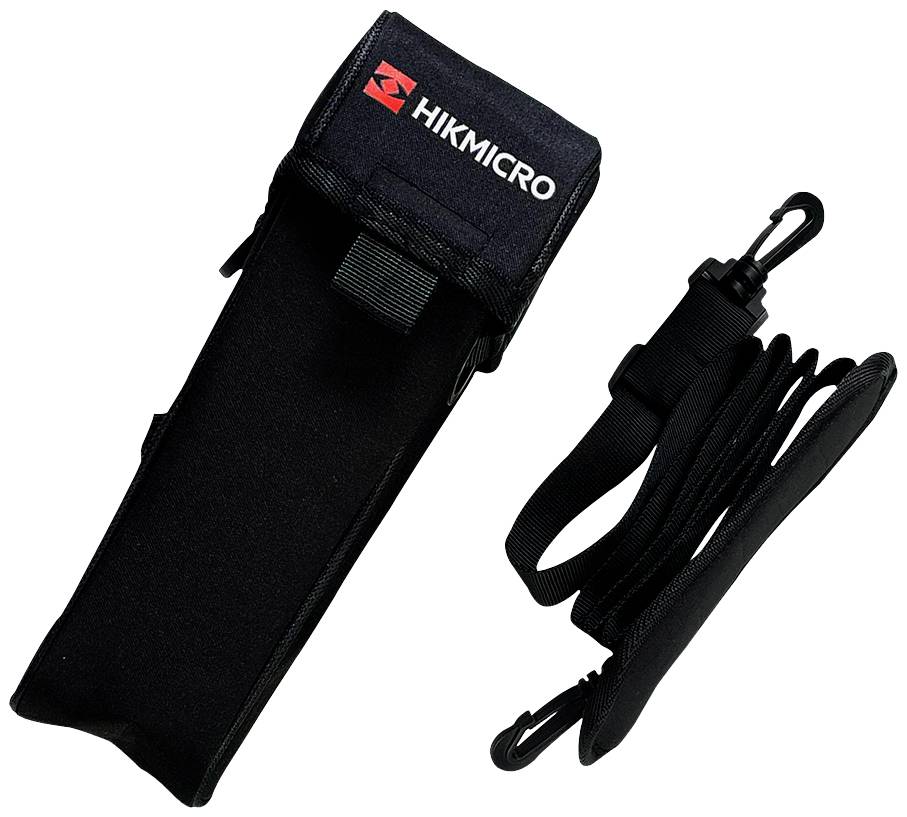 Čierna taška s logom HIKMICRO, vedľa odnímateľného popruh so sponou. Vhodná pre nástroje alebo malé zariadenia.