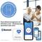 Zdravotnícka pomôcka. Aplikácia HealthManager Pro v modrom kruhu. Dve usmiateho ženy so smartfónom. Screenshoty aplikácie pre monitorovanie krvného tlaku. Logo Bluetooth a Beurer.