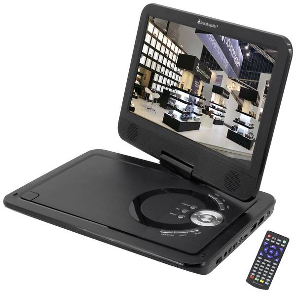 soundmaster PDB1910SW Prenosný DVD prehrávač 25.9 cm 10.1 palca En.trieda 2021: E (A - G) napájanie z akumulátora, vr. antény DVB-T, s integrovaným DVD prehrávačom čierna