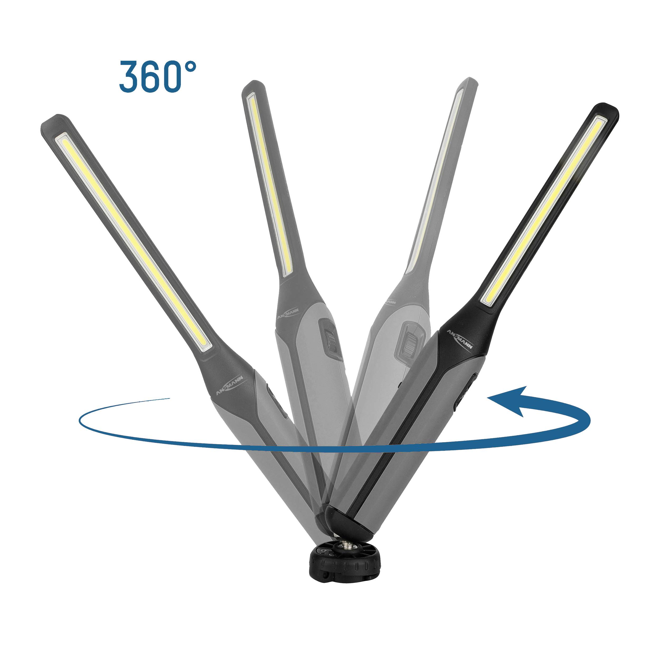 LED lampa s flexibilným 360-stupňovým otočným ramenom, ktoré umožňuje nastavenie rôznych svetelných uhlov.