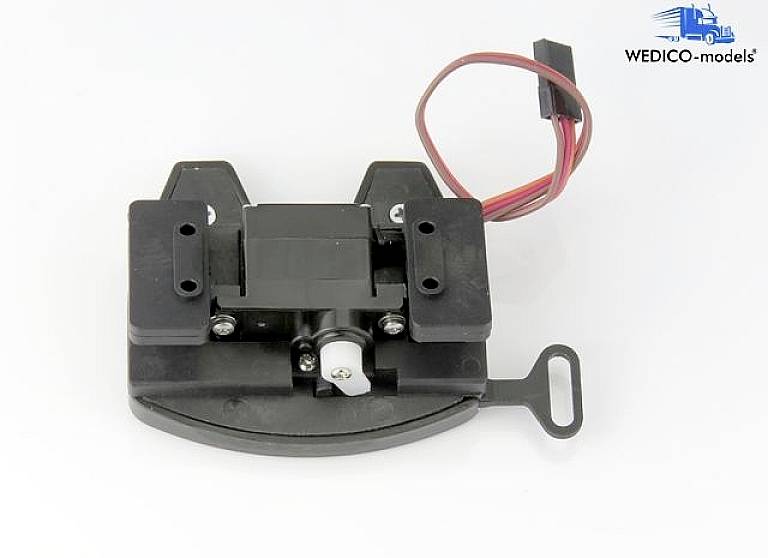 Čierny elektronický komponent s káblovým pripojením a spojovaciu súčasťou, vpravo hore logo 'WEDICO-models'.