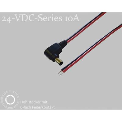 Kábel s dutou zástrčkou a voľnými koncami, označený ako '24-VDC-séria 10A' a 'dutá zástrčka so 6-násobným pružinovým kontaktom'.