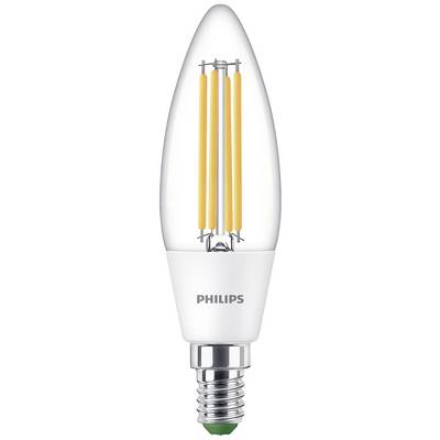 LED sviečková žiarovka od Philipsu s priehľadným sklom a viditeľnými vláknami. Pätica E27, energeticky úsporná.