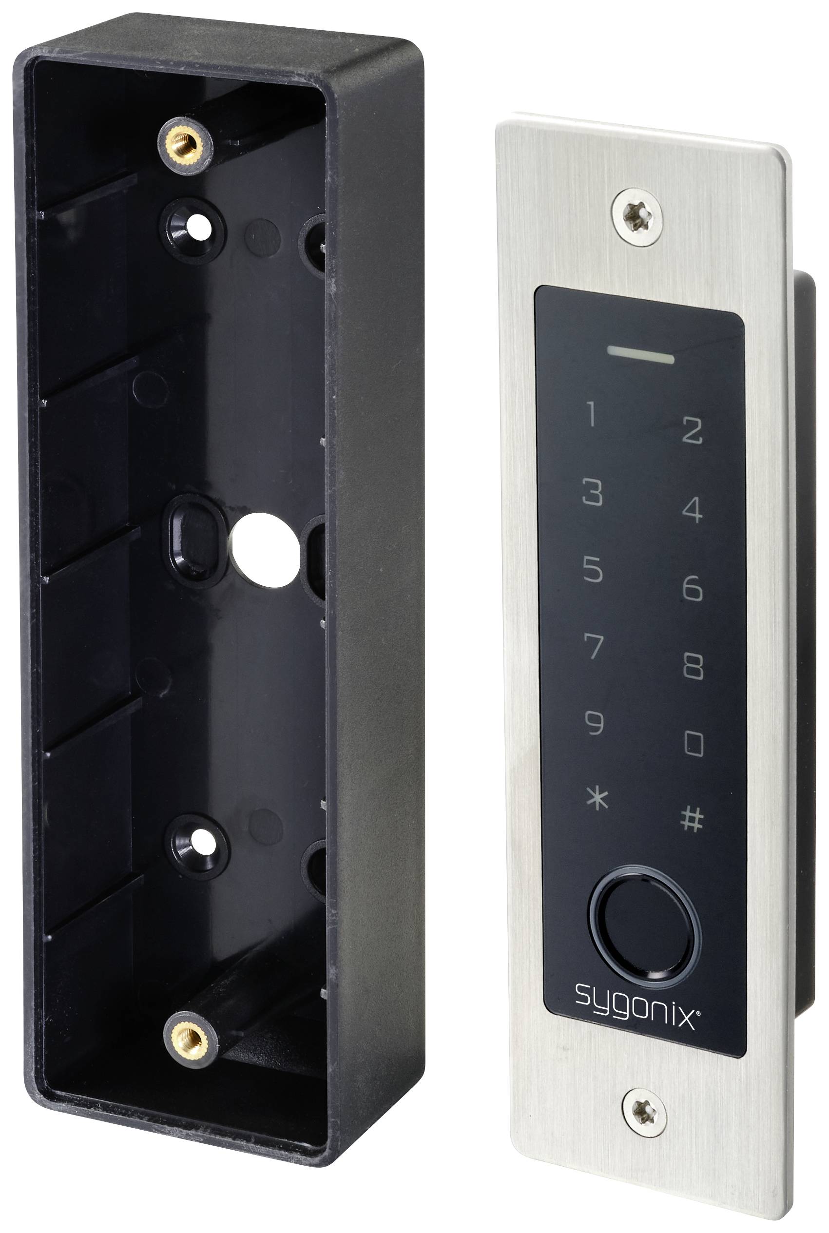 Sygonix SY-5231014 Fingeraftryk/RFID-adgangssystem Planforsænket 12 V/DC, 18 V/DC IP55 med belyst tastatur
