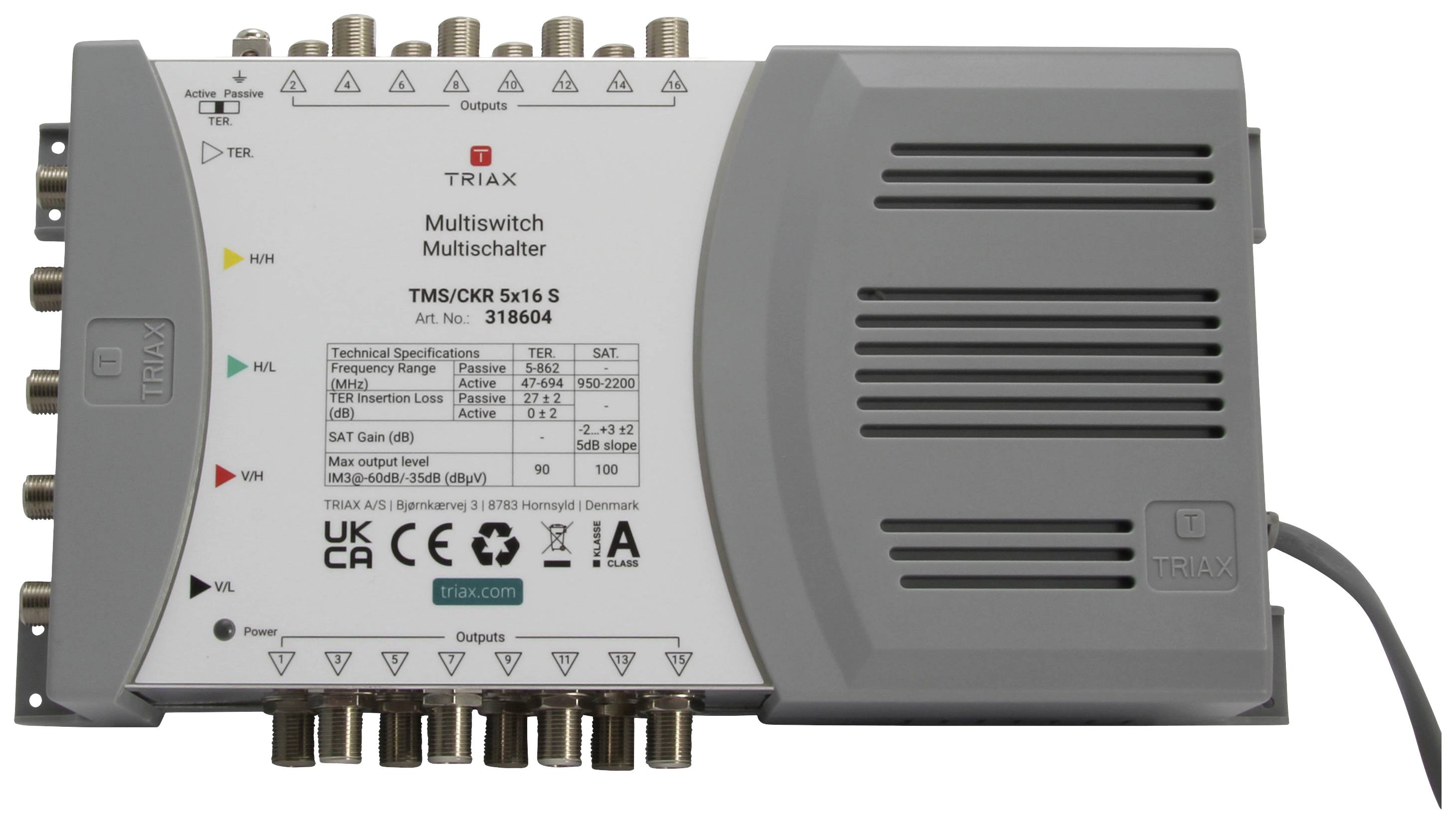 Triax TMS/CKR 5x16 S Satelliet multiswitch Ingangen (satelliet): 5 (4 satelliet / 1 terrestrisch) Aantal gebruikers: 16