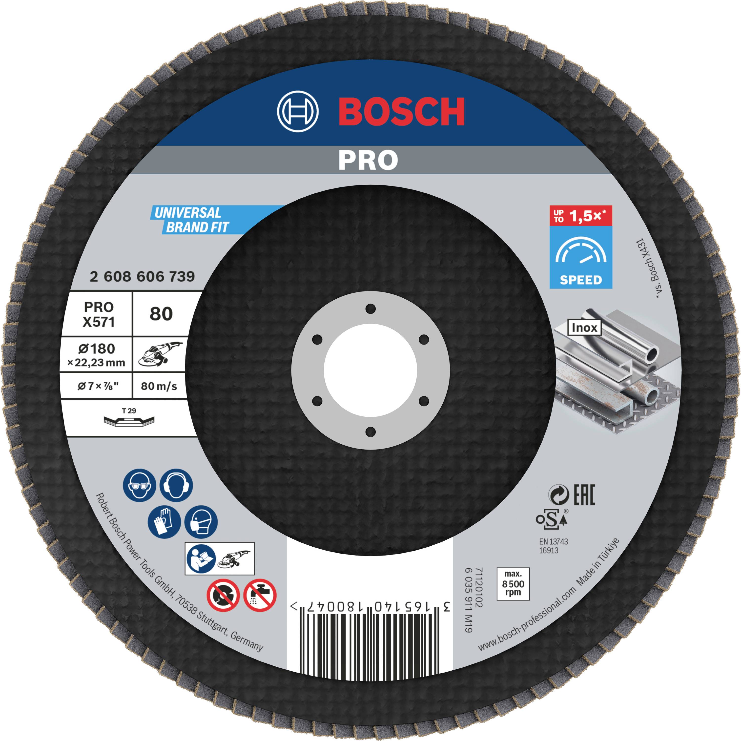 Bosch Accessories 2608606739 X571 Lamellenschijf Diameter 180 mm Boordiameter 22.33 mm Korrelgrootte (num) 80 Staal 1 stuk(s) afbeelding