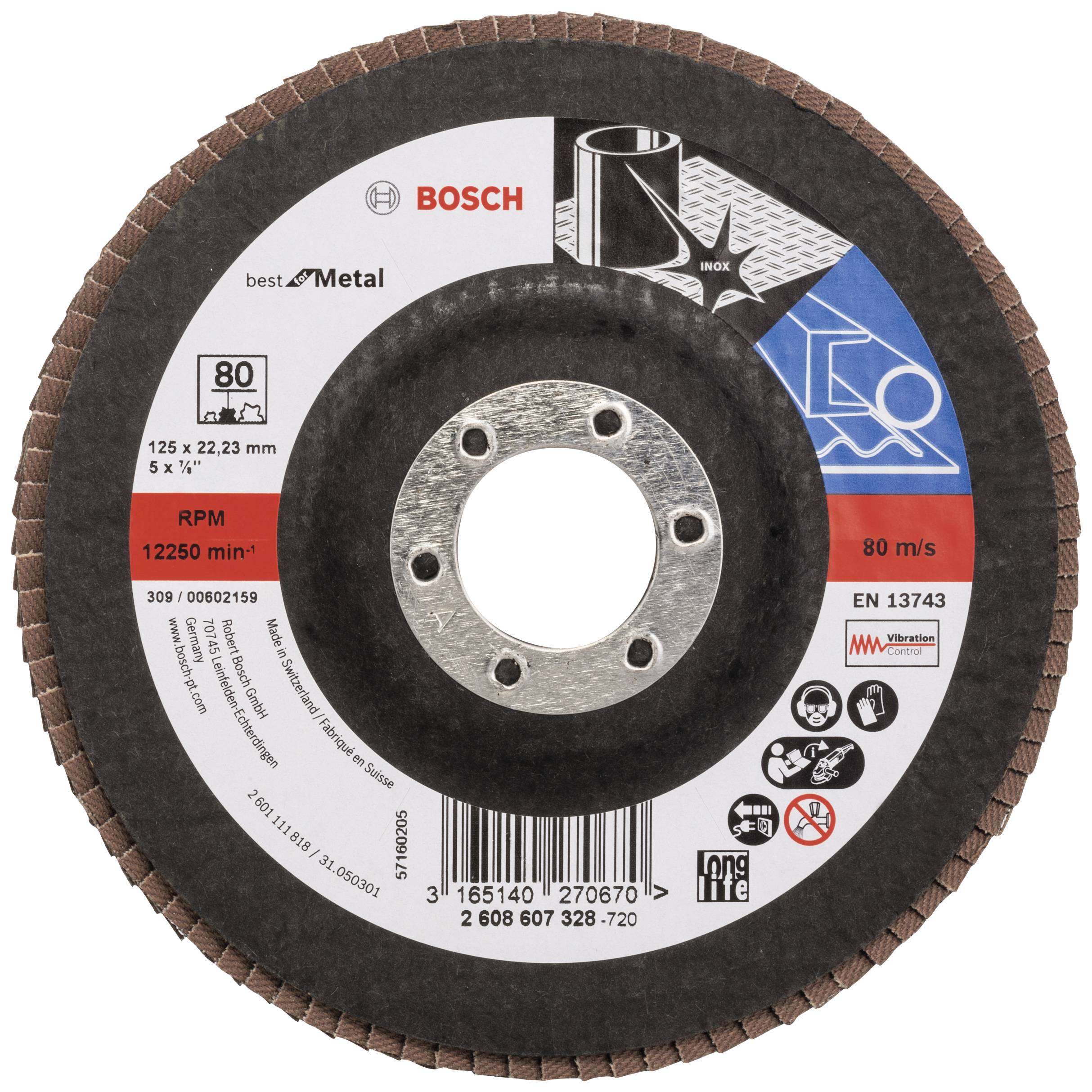 Bosch Accessories 2608607328 X571 Lamellenschijf Diameter 125 mm Boordiameter 22.33 mm Korrelgrootte (num) 80 Staal 1 stuk(s) afbeelding