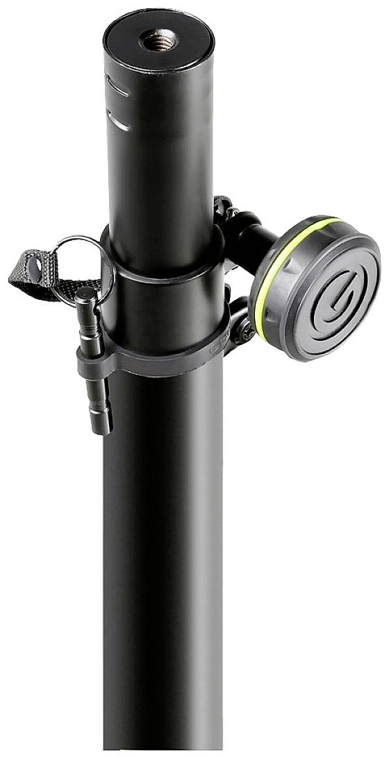 Čierny stojan na mikrofón s nastaviteľnou svorkou a držiakom.