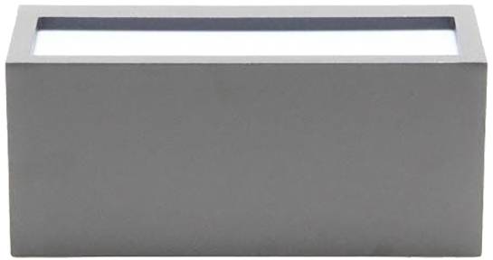 Sivé obdĺžnikové LED nástenné svetlo s bielym povrchom, vhodné pre modernú vnútornú priestorovú osvetu.