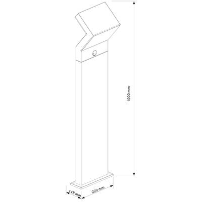 Diagram kovového stĺpika s výškou 1000 mm, šírkou 220 mm. Stĺpik má skosený vrch.