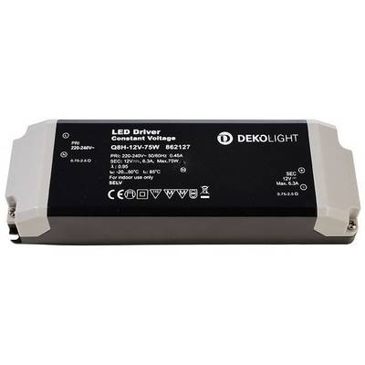 LED driver s konštantným napätím 75W od spoločnosti Dekolight, vhodný pre 220-240 V. Určený pre vnútorné použitie, stupeň krytia IP20, maximálna okolitá teplota 50°C.