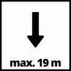 'max. 19 m' označuje maximálnu hĺbku so šípkou smerujúcou nadol.