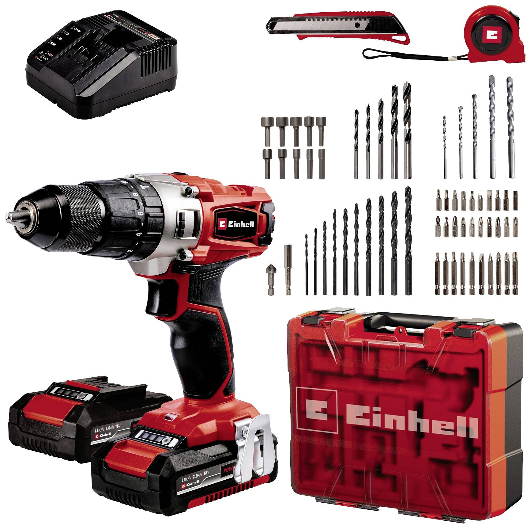 Einhell Power X-Change TE-CD 18/2 Li-i +64 (2x2,0 Ah) 2-växel-Slagborrmaskin batteri inkl. 64-delars tillbehör, inkl. laddare, inkl. 2x batterier