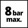 Čierno-biely text s nápisom '8 bar max.', pravdepodobne upozornenie na maximálny tlak.