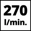 270 l/min. v čiernom písme na bielom pozadí.
