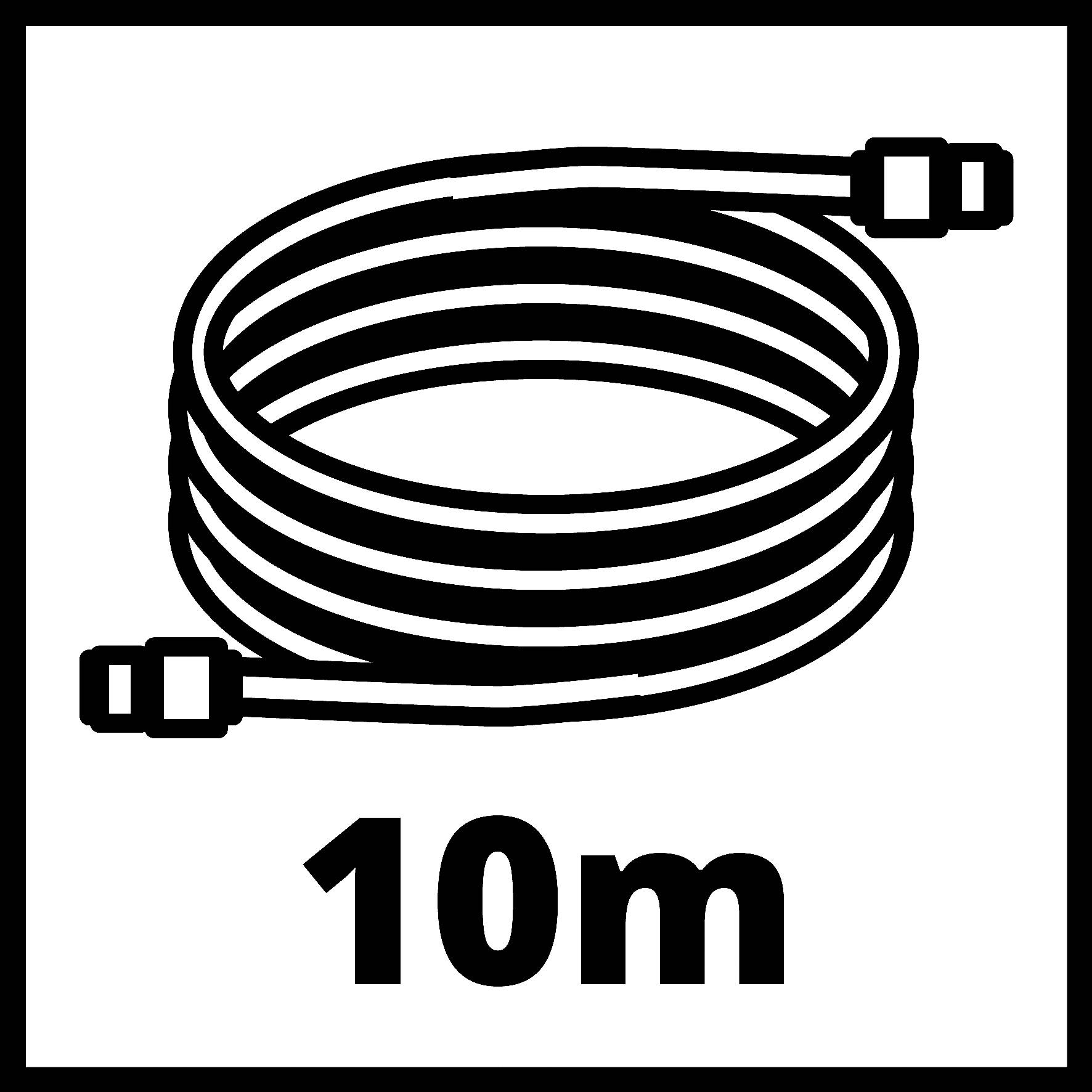 Obrázok navíjateľnej hadice s označením '10m'.